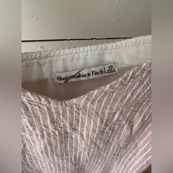 XS Abercrombie & Fitch Beige Linen Striped Dress - Picture 3 of 3